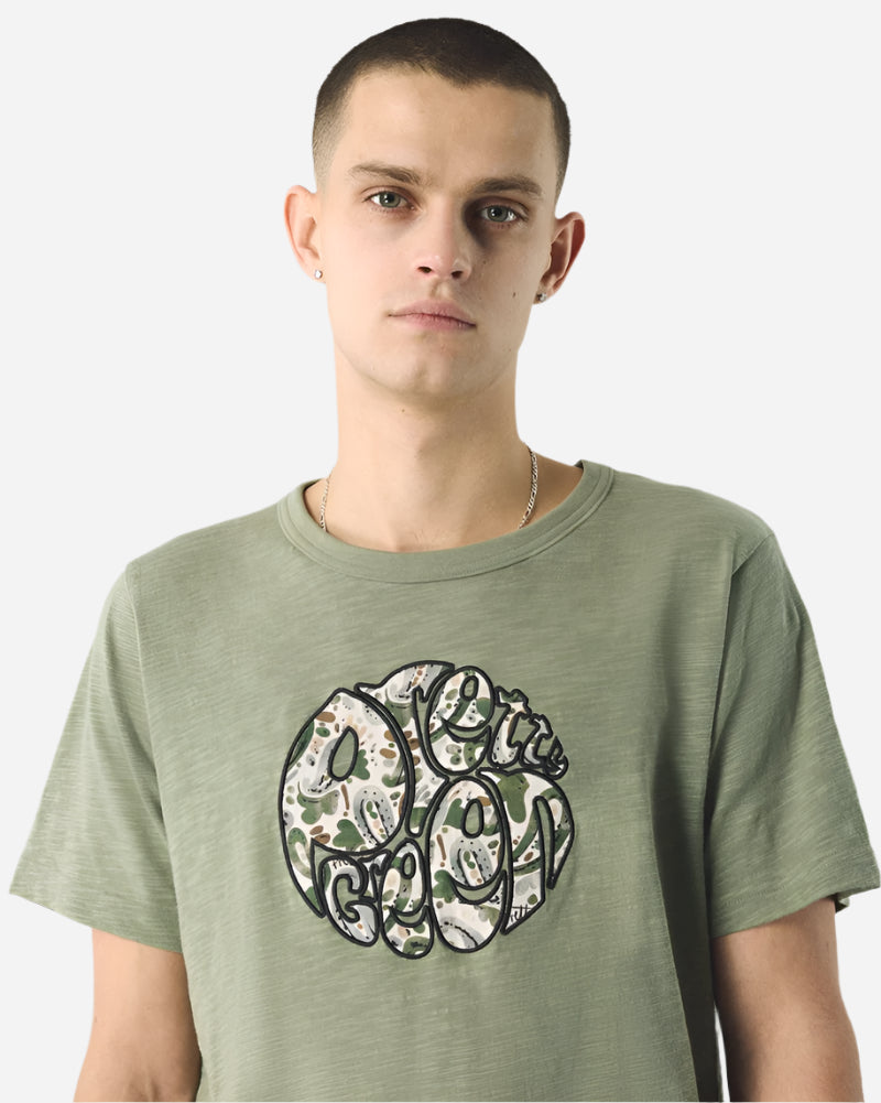 Pretty Green AQUARELLE Paisley Applique Logo T Shirt Green