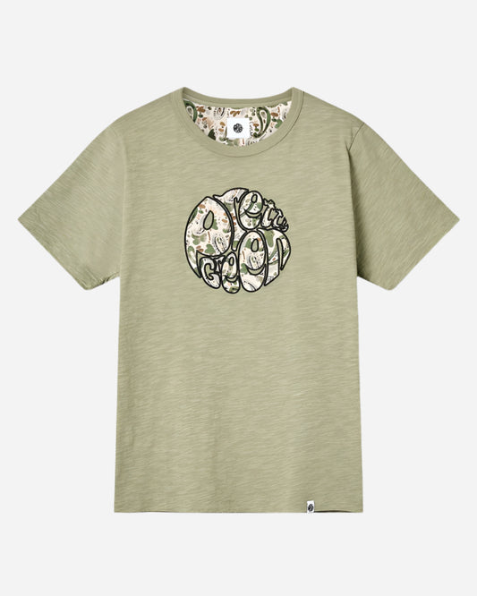 Pretty Green AQUARELLE Paisley Applique Logo T Shirt Green