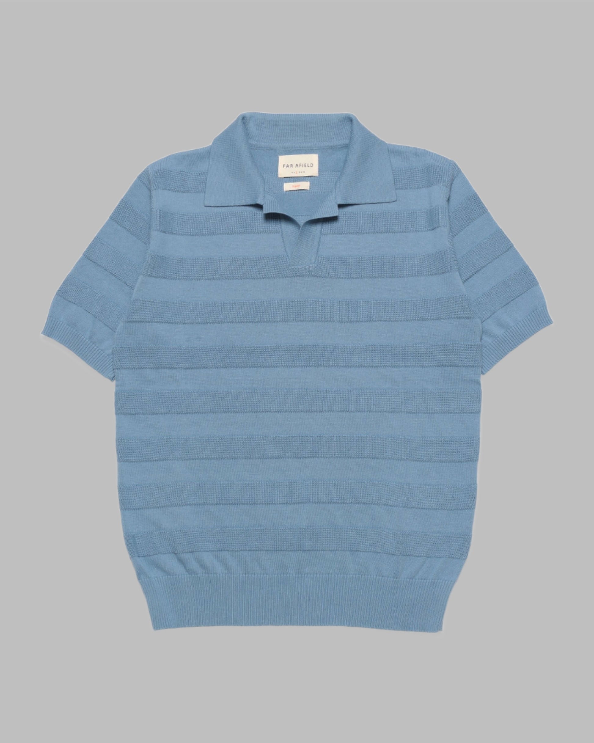 Far Afield MARSAN Short Sleeve Polo Allure Blue Raised Stripe Far Afield