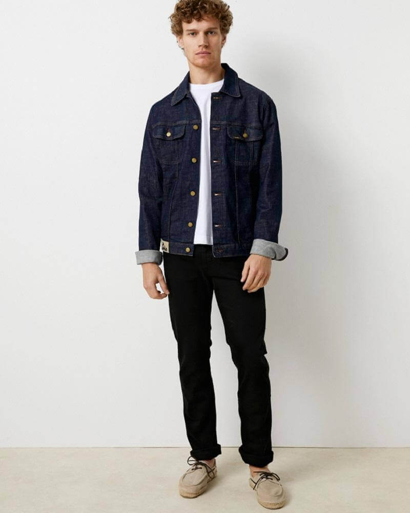 Mens stretch hot sale denim jacket